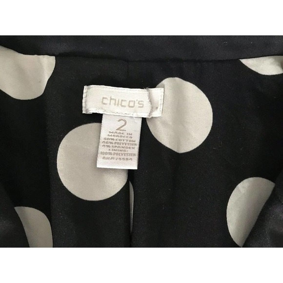 Chicos | Womens Size 2 Black City Chic One Button Blazer Polka Dots Lined - Picture 12 of 12
